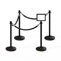 Montour Line Stanchion Post and Rope Kit Black, 4CrownTop 3Blk Rope 8.5x11H Sign C-Kit-3-BK-CN-1-Tapped-1-8511-H-3-PVR-BK-PS